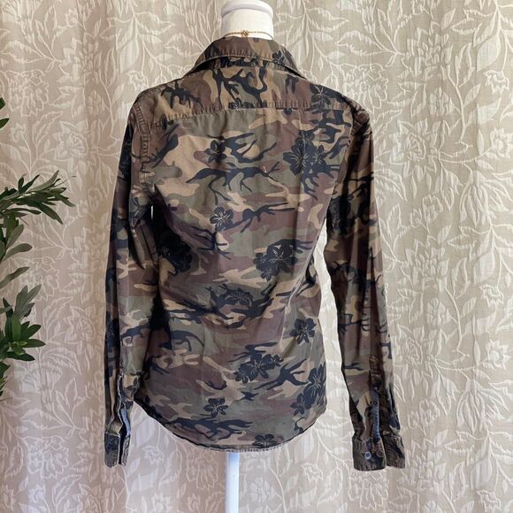 Express Floral Camo Button Down Shirt Size Grunge Military Whimsygoth Army XS - Picture 5 of 7